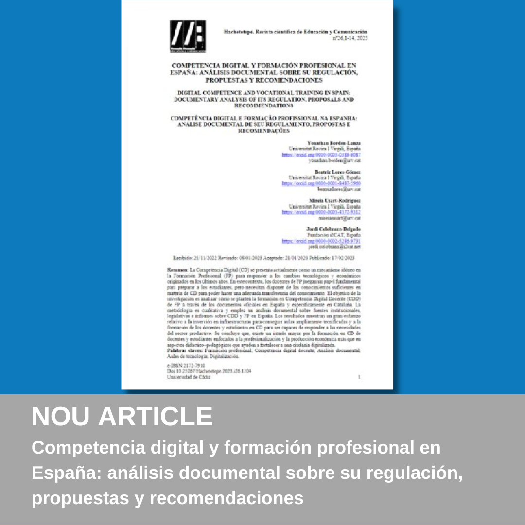 NEW ARTICLE: DIGITAL COMPETENCEANDVOCATIONALTRAINING IN SPAIN