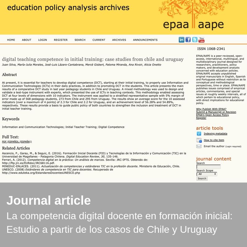 Nueva publicacion - La competencia digital docente en formación inicial: Estudio a partir de los casos de Chile y Uruguay