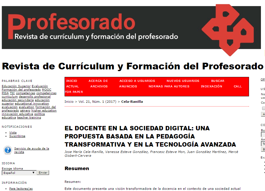 Nueva publicación en la revista Profesorado, Revista de Currículum y Formación del Profesorado